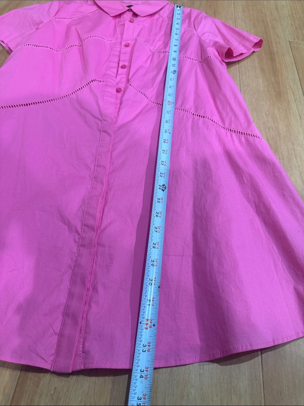 Donna Morgan Hot Pink Short-Sleeve Button-Front A-Line mini dress. - Picture 2 of 4